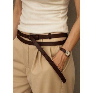 RAG & BONE Women's Brown Leather Belt with Brass Buckle – High-Waisted L
